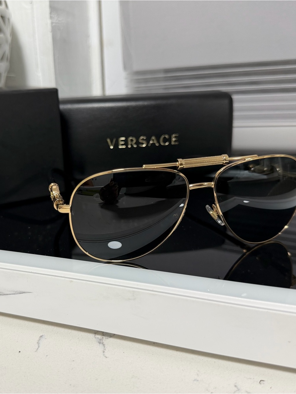 Versace Gold Frame Sunglasses with Black Lenses